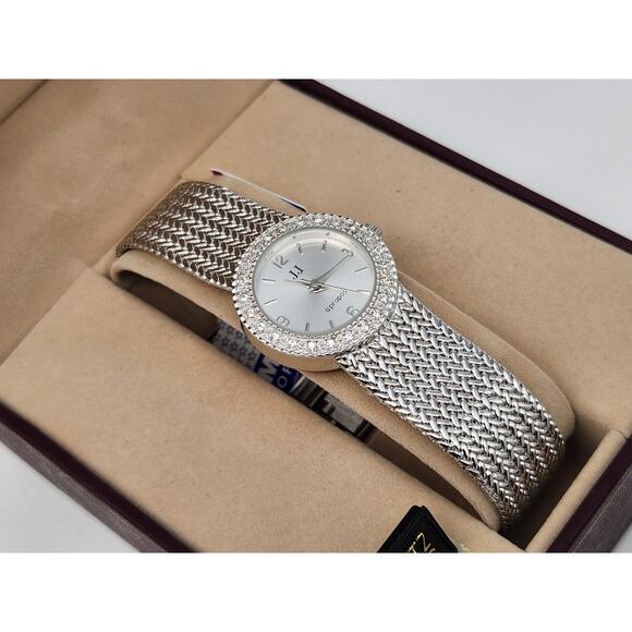 NOS Ladies Jules Jurgensen Crystal Silver Mesh Watch - New Battery - Picture 2 of 15